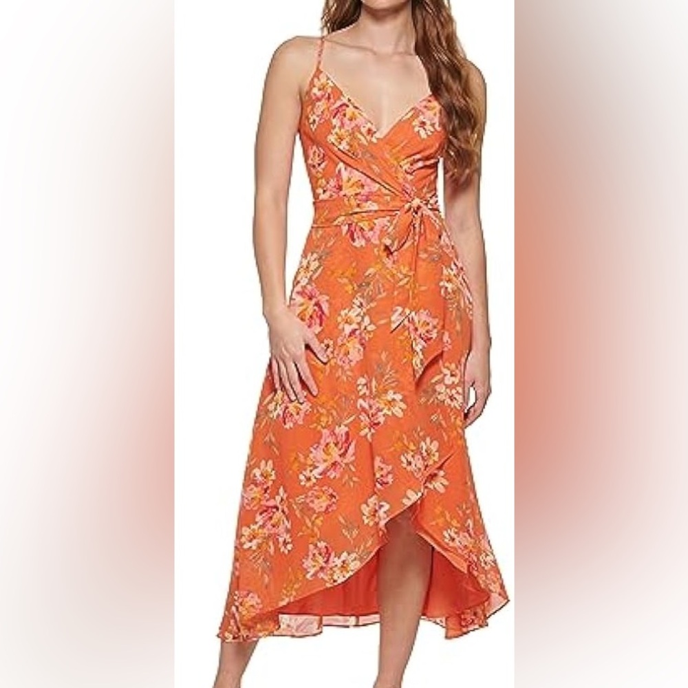 Orange floral slit dress